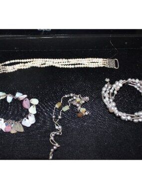 925 4 strand Bracelet Abalone Wrap Pearl Bracelet + one other 62 Grams Lot